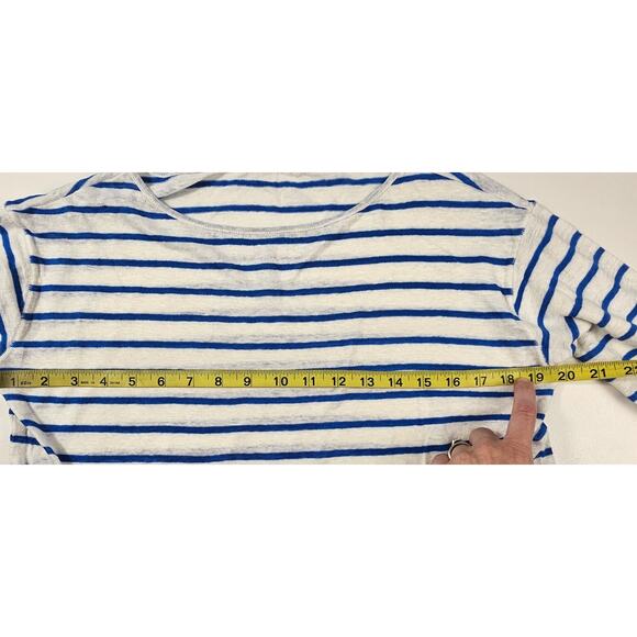 Michael stars lightweight blue striped 100% linen long sleeve blouse sz L EUC - Picture 6 of 7